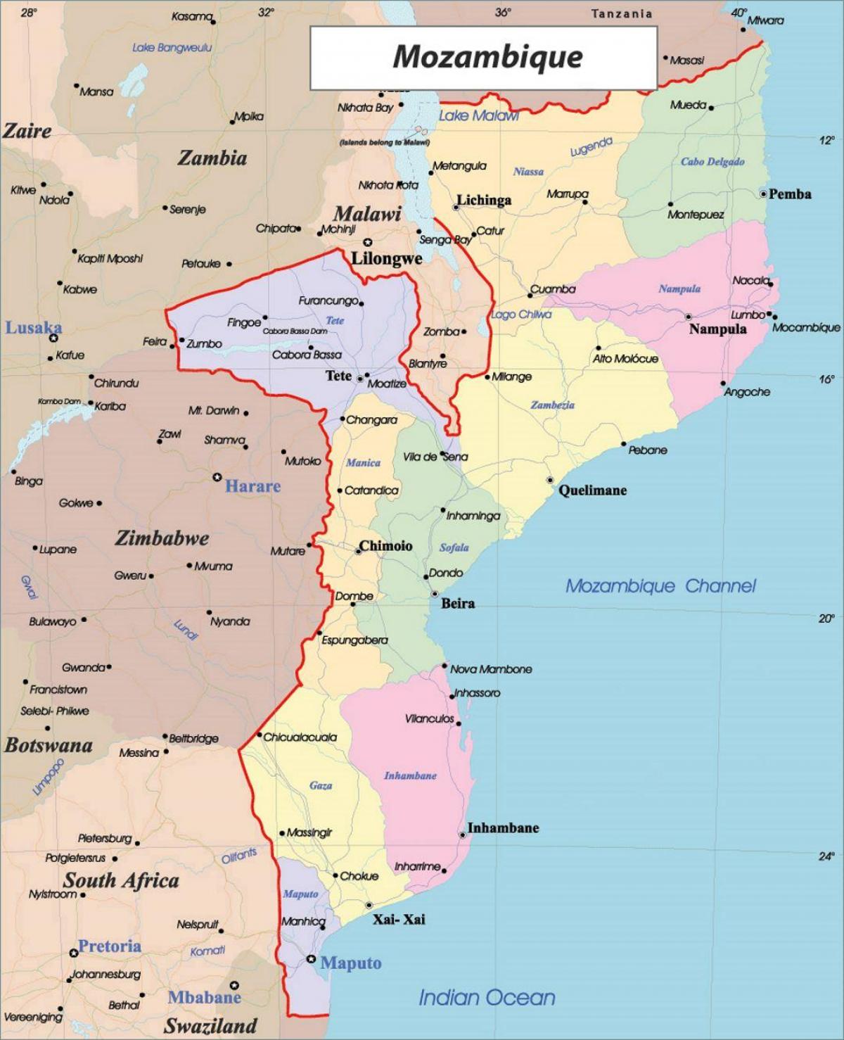 Mosambik politiske kartet