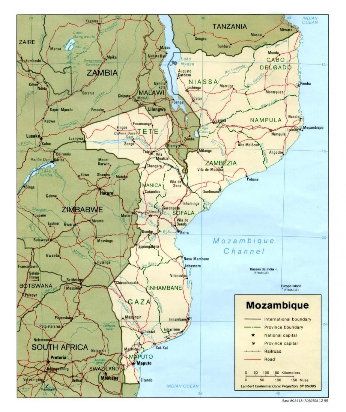 kart av Mosambik veier