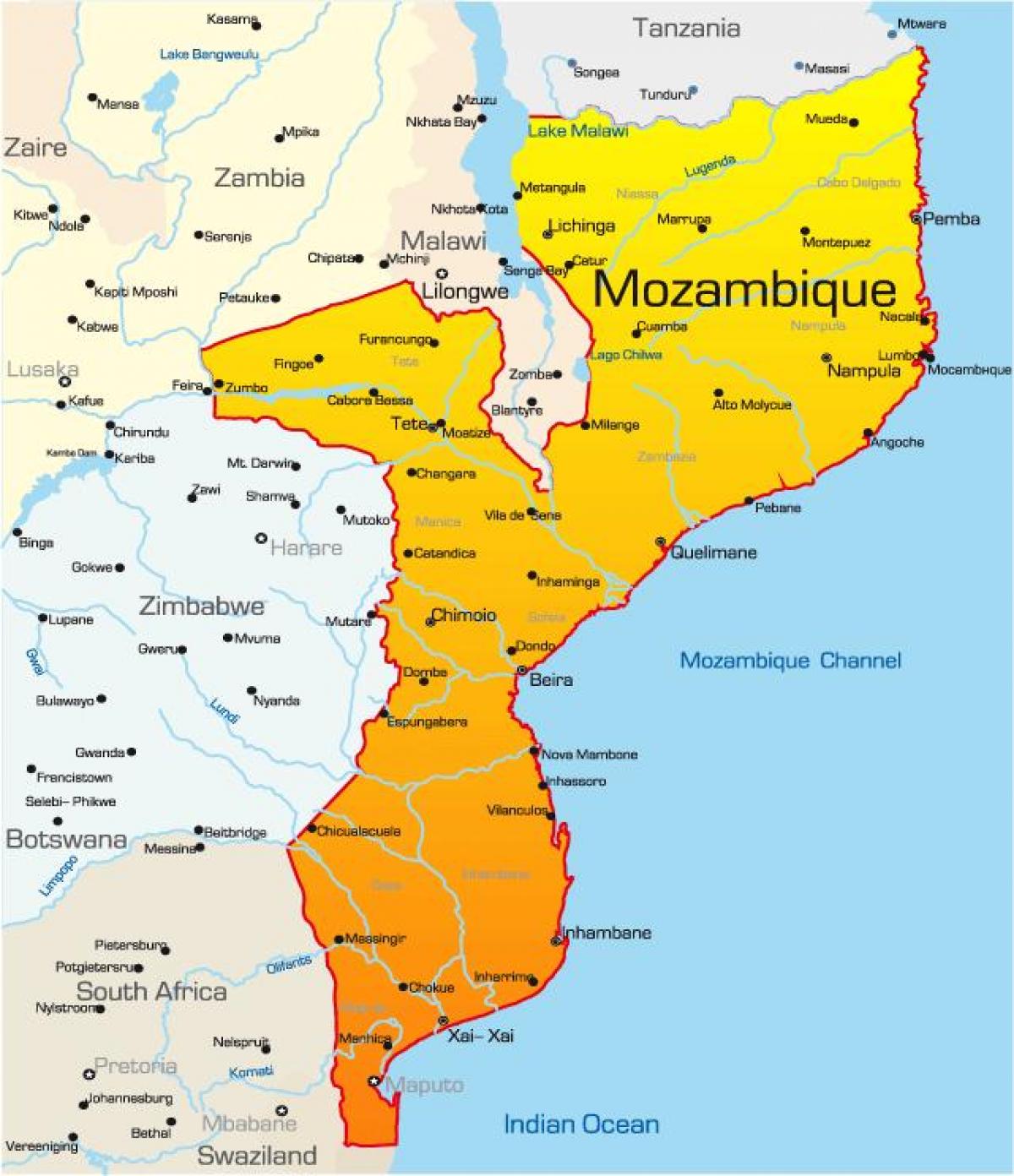 kartet av Mosambik