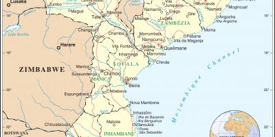 Flyplasser i Mosambik på et kart